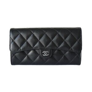Chanel CC Quilted Caviar Continental Large Gusset Flap Wallet Silver Hardware Bl